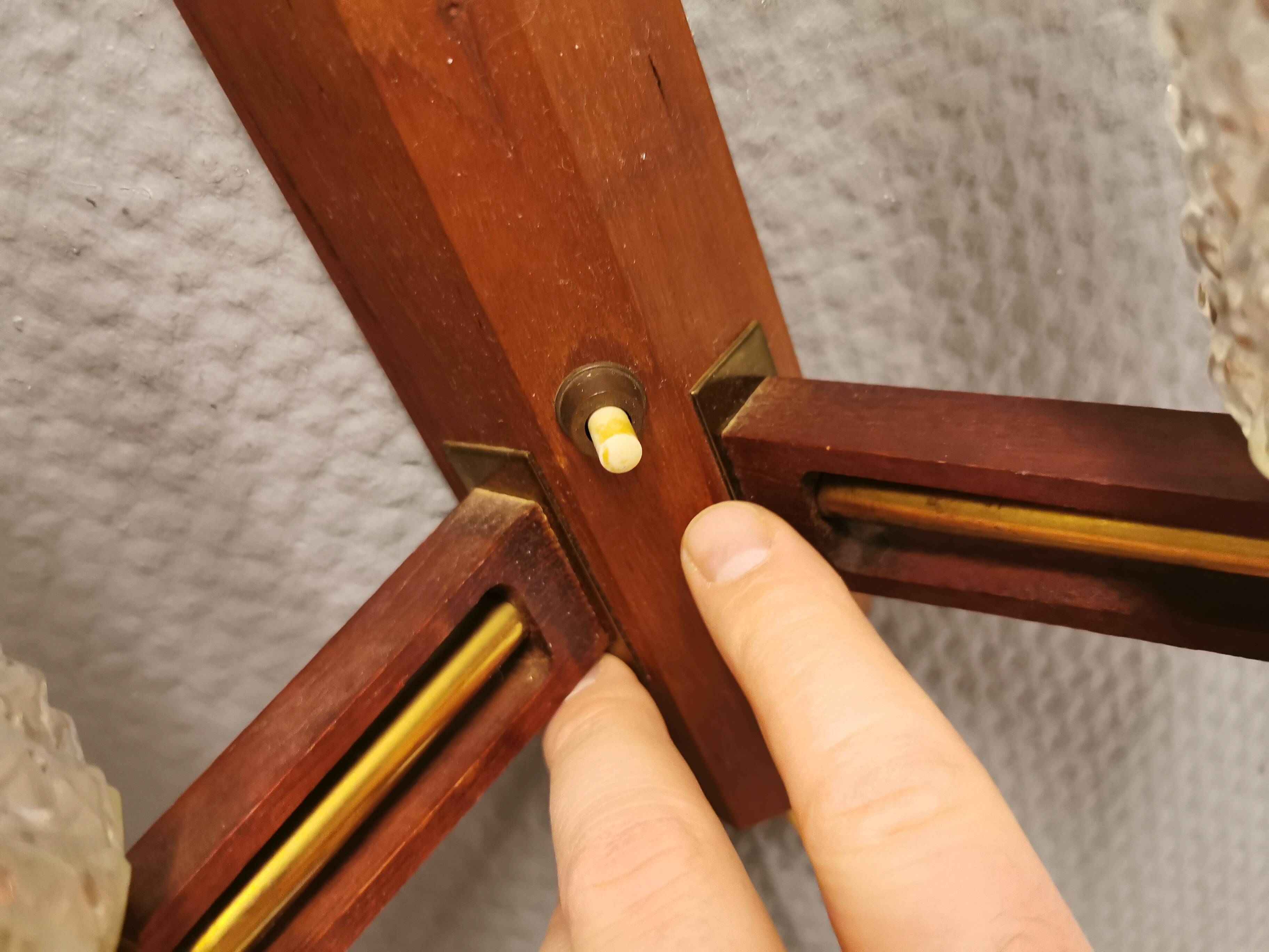 Danish double wall light in teak, brass and crystal glass.