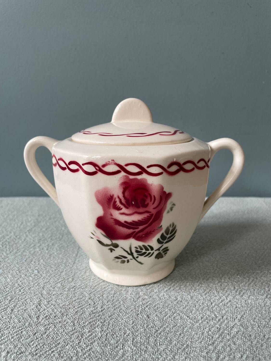 Vintage sugar bowl in half Badonviller porcelain