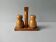 Olive wood and burl salt and pepper shakers, 1970s-80s.