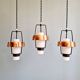 Trio de suspensions scandinaves en opaline et métal cuivré, années 1960