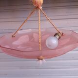 Art Deco ceiling lamp in pink pressed molded glass -