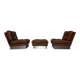 2 armchairs and 1 ottoman in brushed aluminium and brown leather, France, 1970.