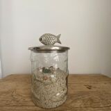 Glass jar pattern fish lid metal
