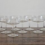 8 glasses of engraved crystal champagne