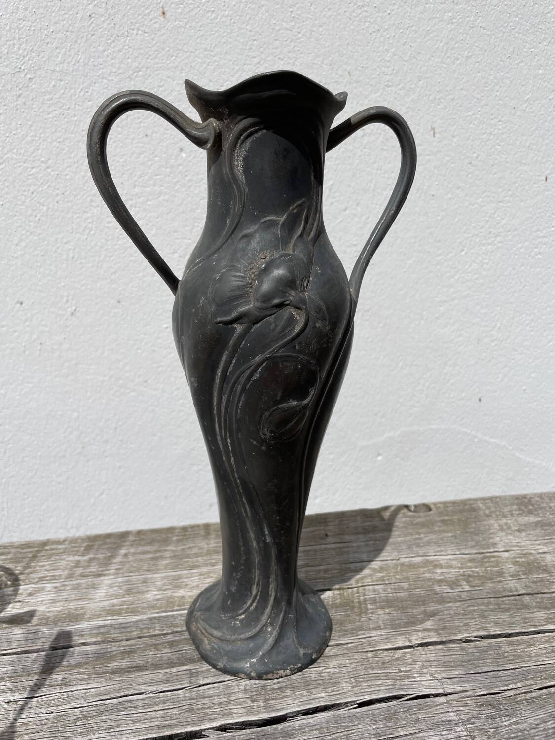 Art nouveau pewter vase 1900 signed