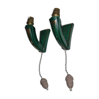 Pair of ceramic art deco wall lamps