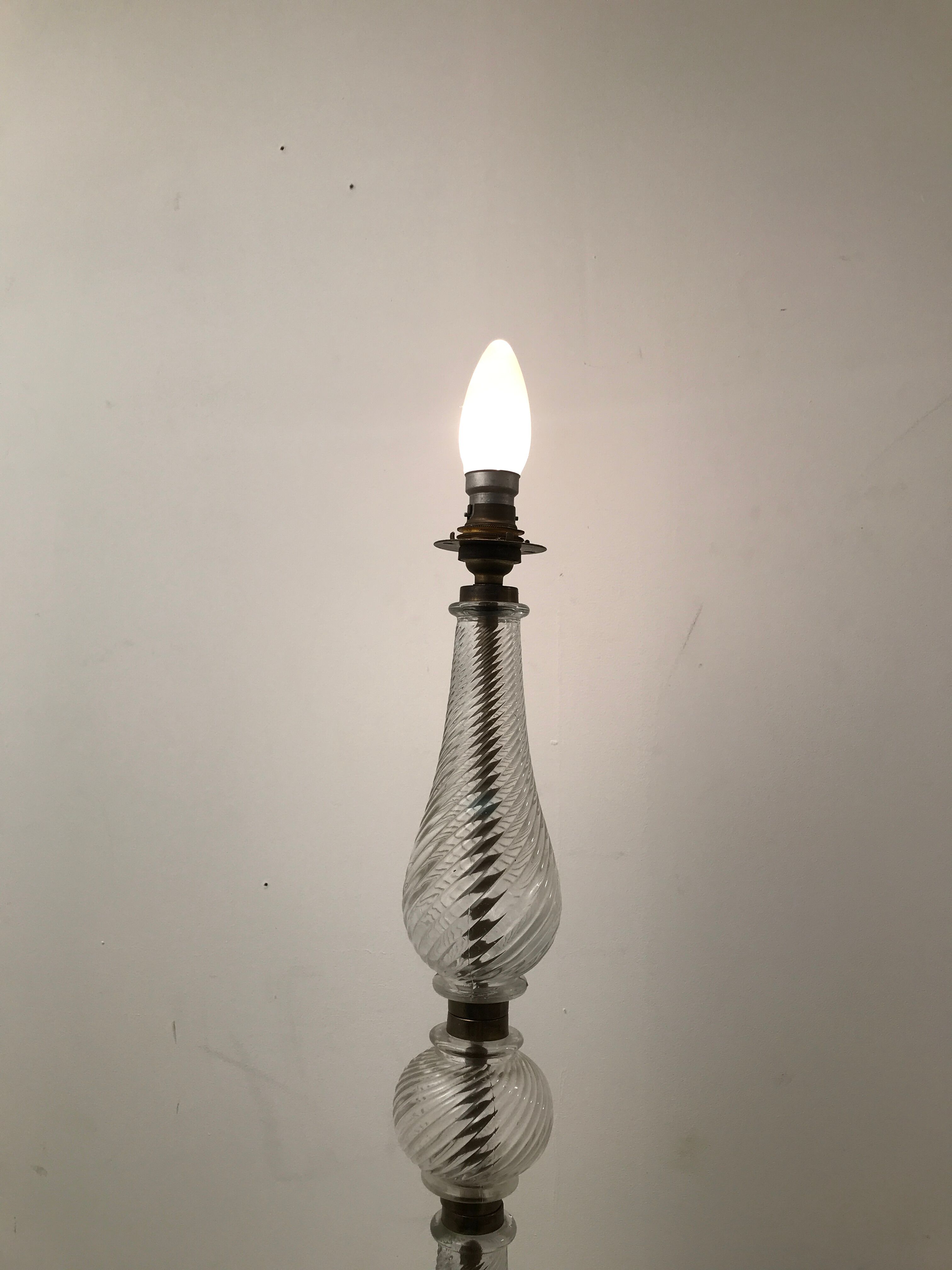 Glass lamp foot and wrought iron