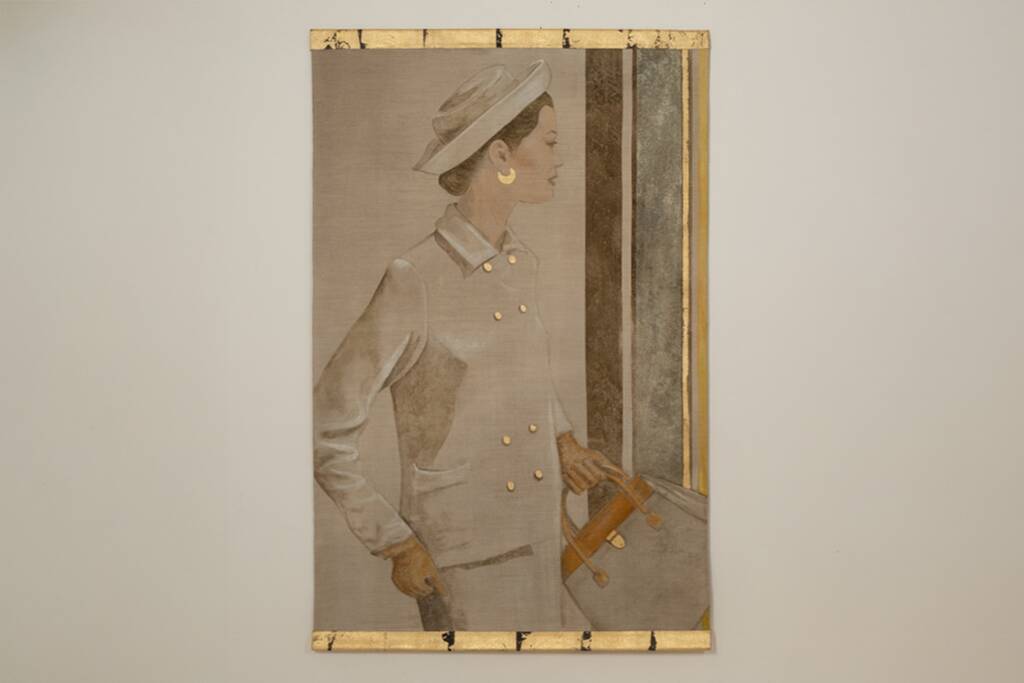 Painted canvas depicting a woman from the 1950s. Contemporary work.