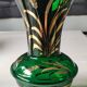 Glassware vase from Monaco/Monte Carlo, stamped with the Crown emblem. In emerald green blown glass, gold ears of wheat patterns. Size 25 x 15 cm