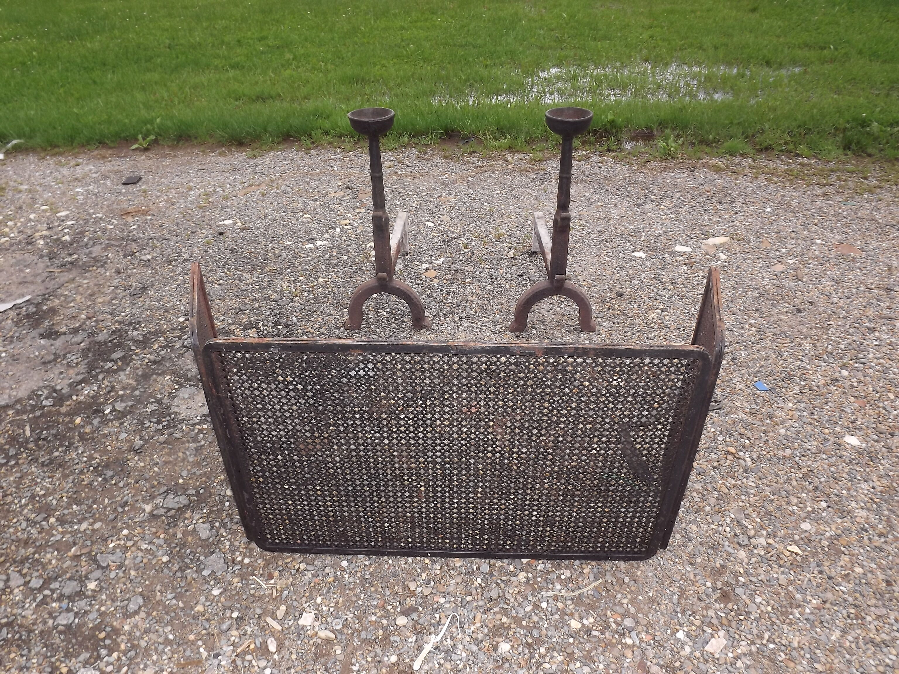 Shield fire with cast iron andirons