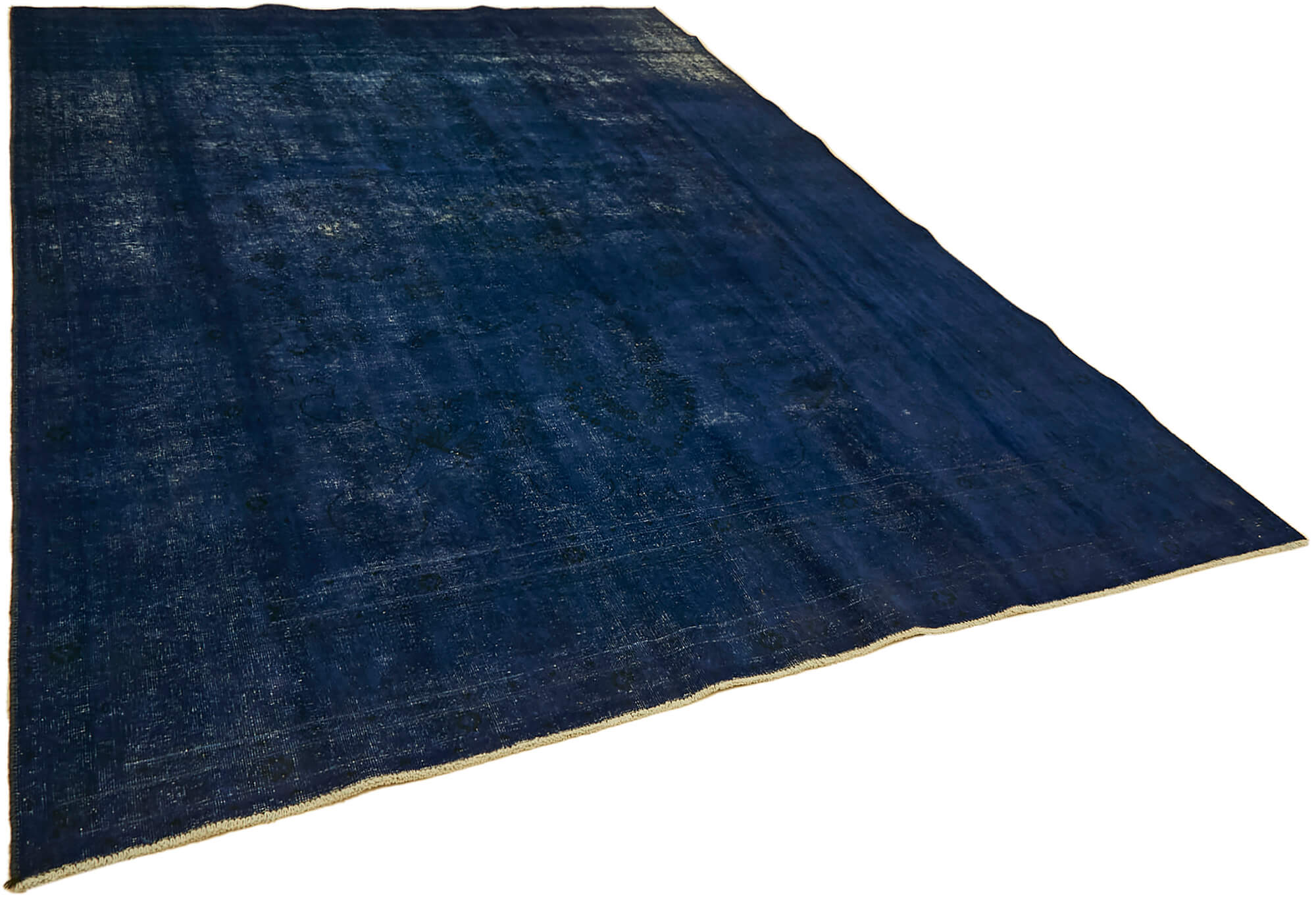 Hand-knotted anatolian vintage 1970s blue wool carpet