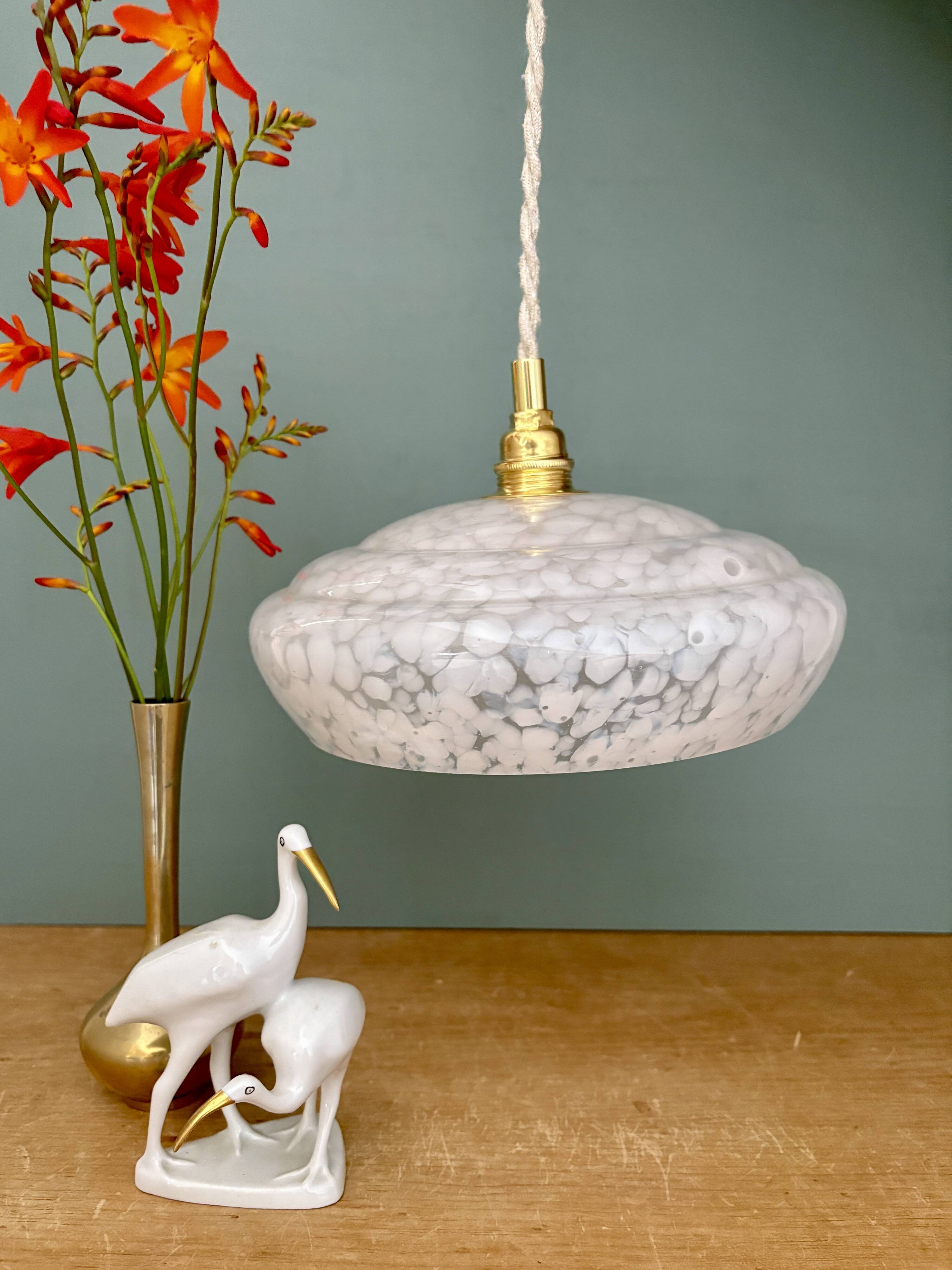 Vintage white Clichy glass lampshade pendant light