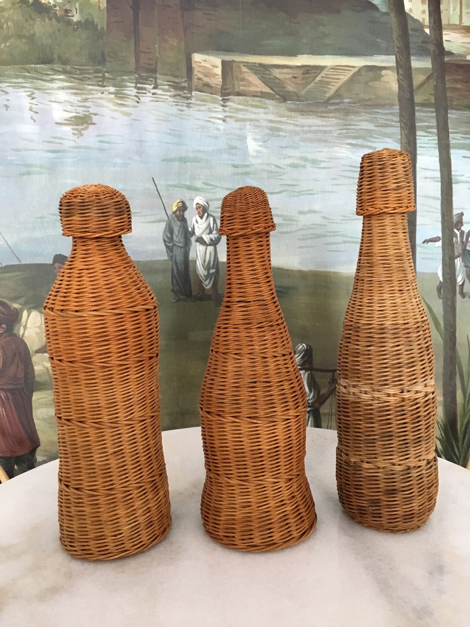Set of 3 rattan bottles