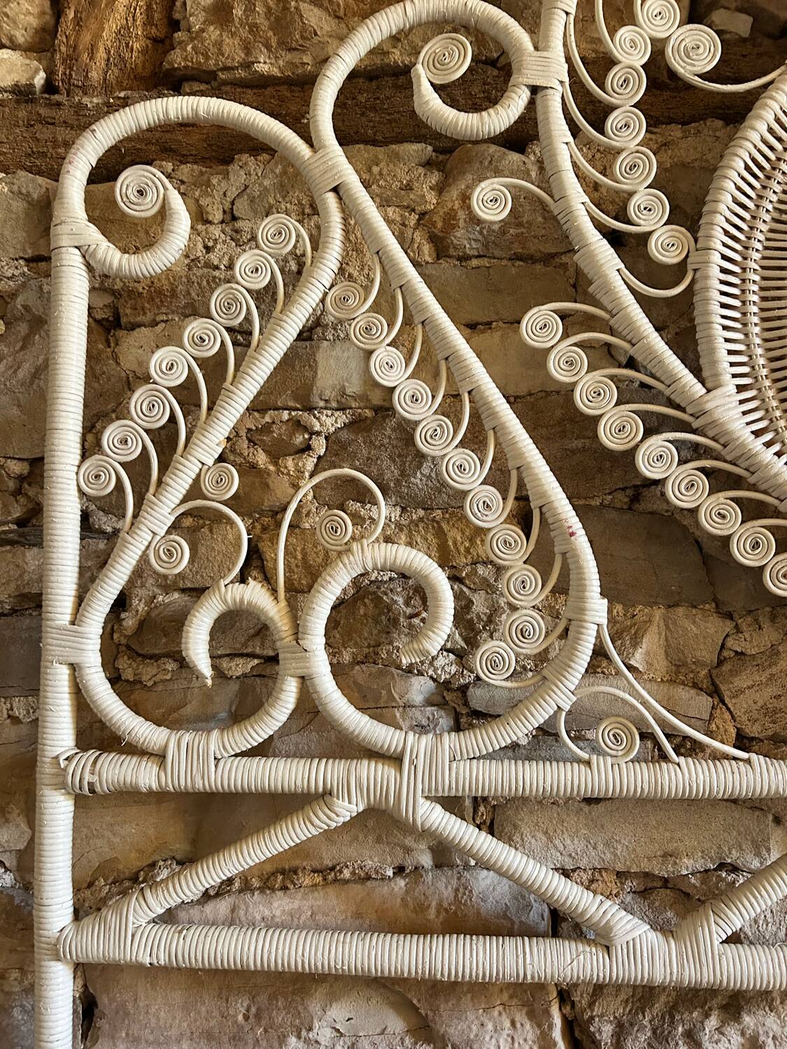 Peacock style white rattan headboard