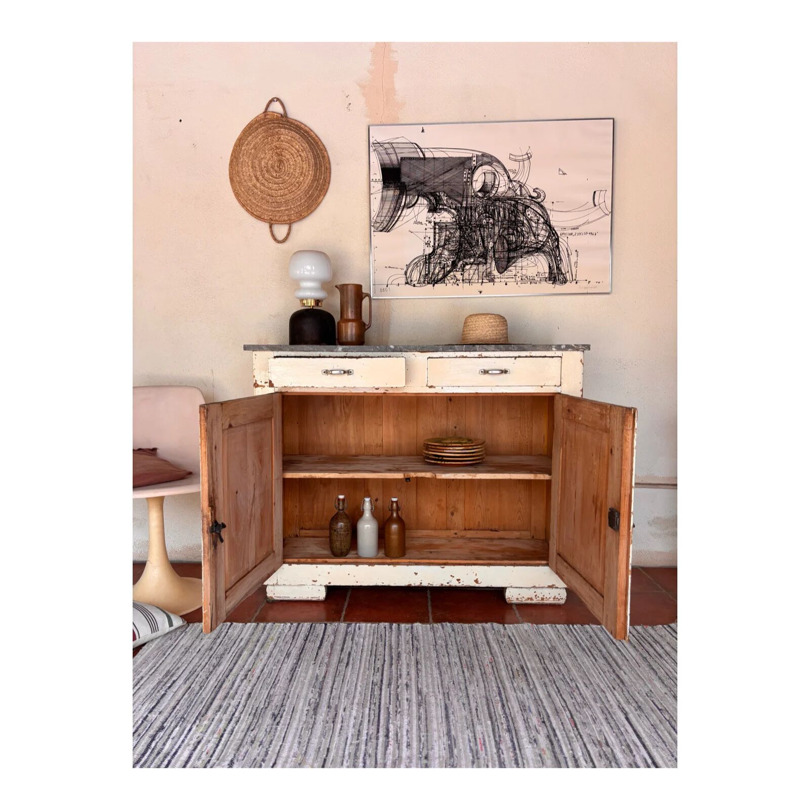 Old marble buffet table