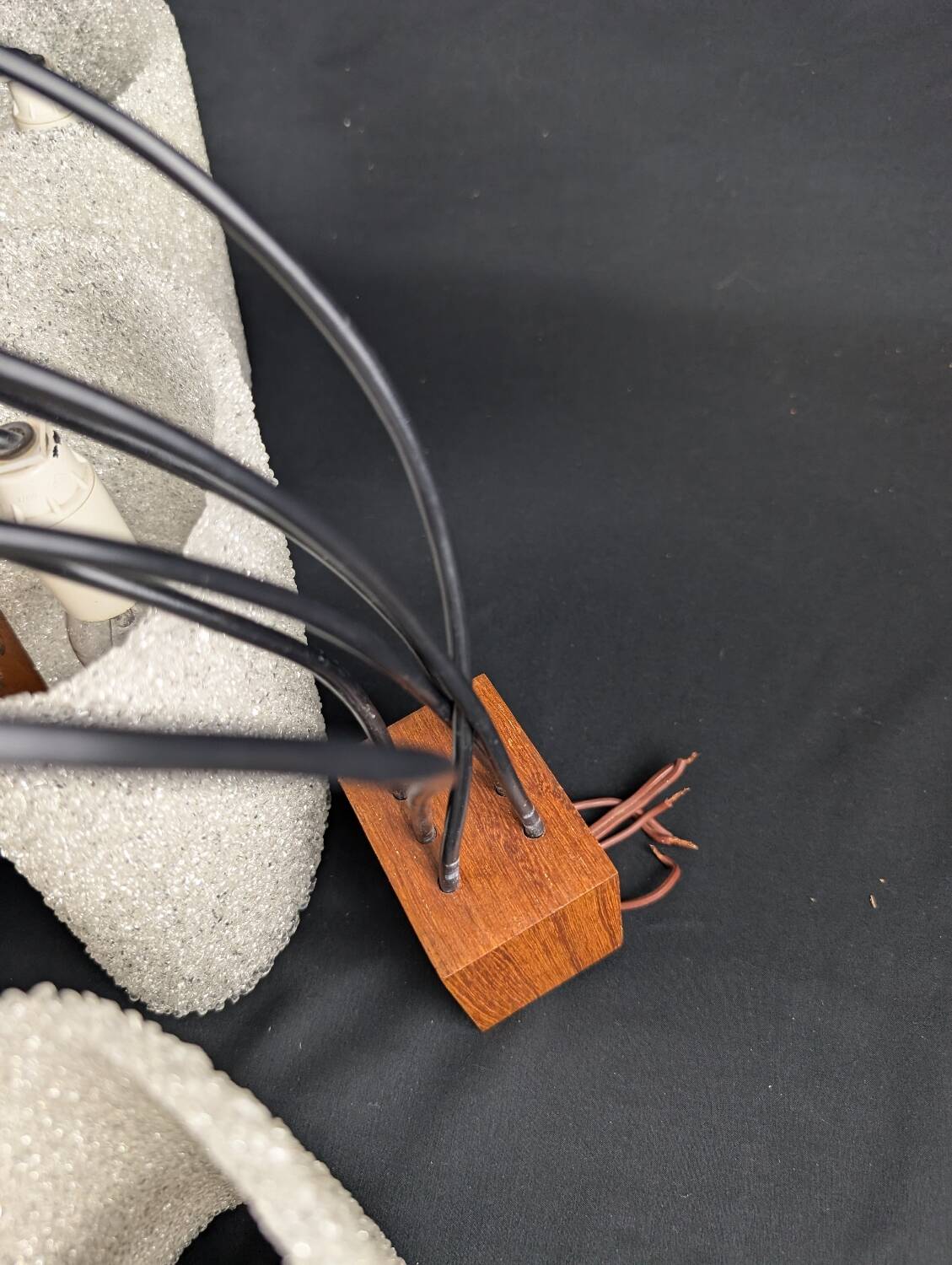 Scandinavian 6-light pendant light in teak and frosted perspex, 1960