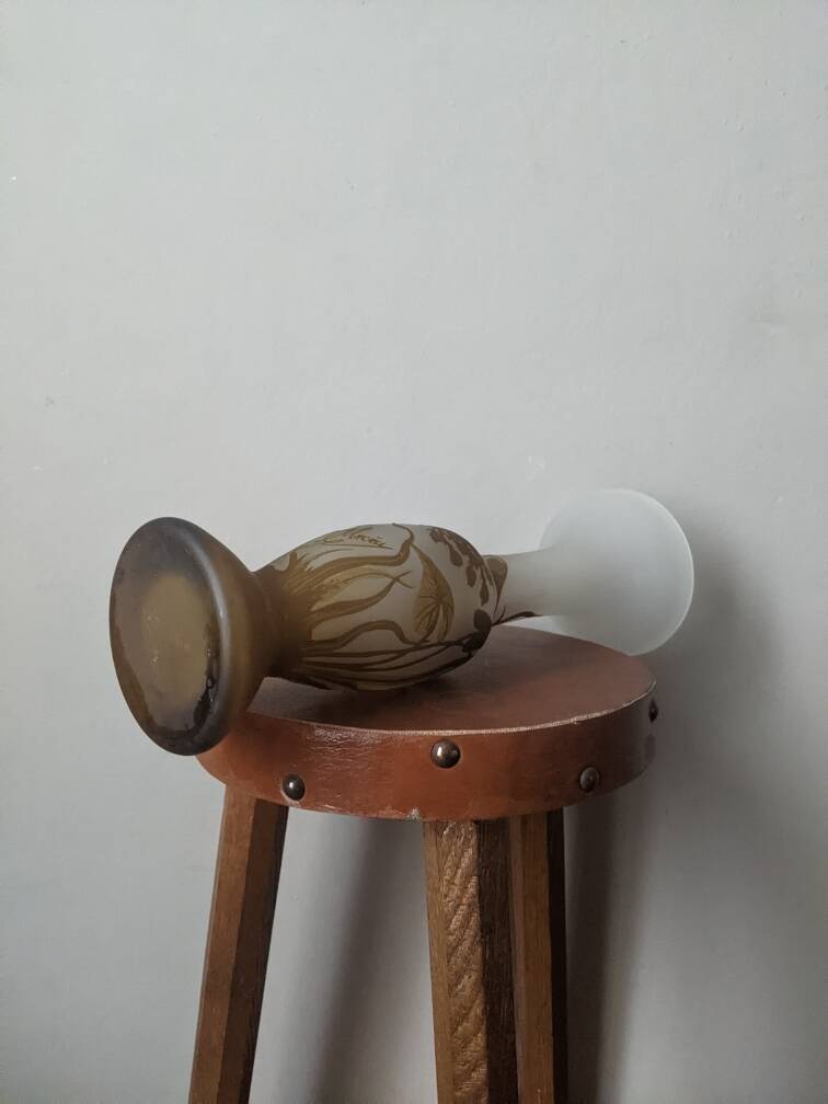 Art Deco glass paste vase signed Macau, Gallé inspiration, plant decoration