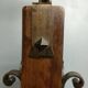 Medieval 2-light chandelier ~ hammered and patinated wrought iron ~ oak ~ 60s ~ France