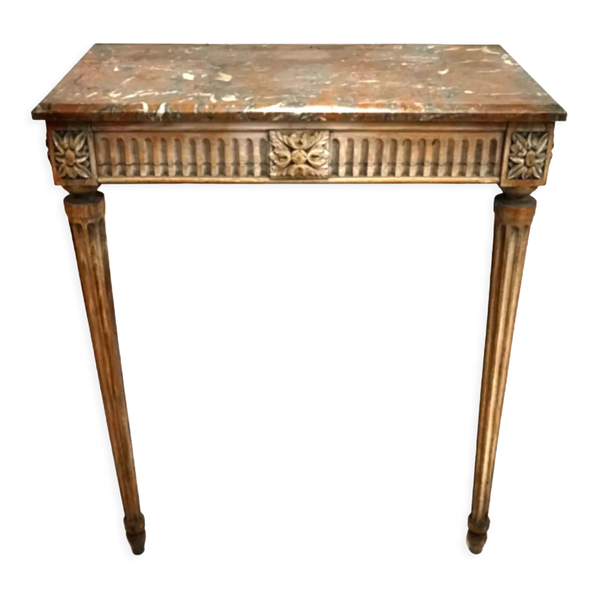 Beautiful Louis XVI style console in natural wood .marble top