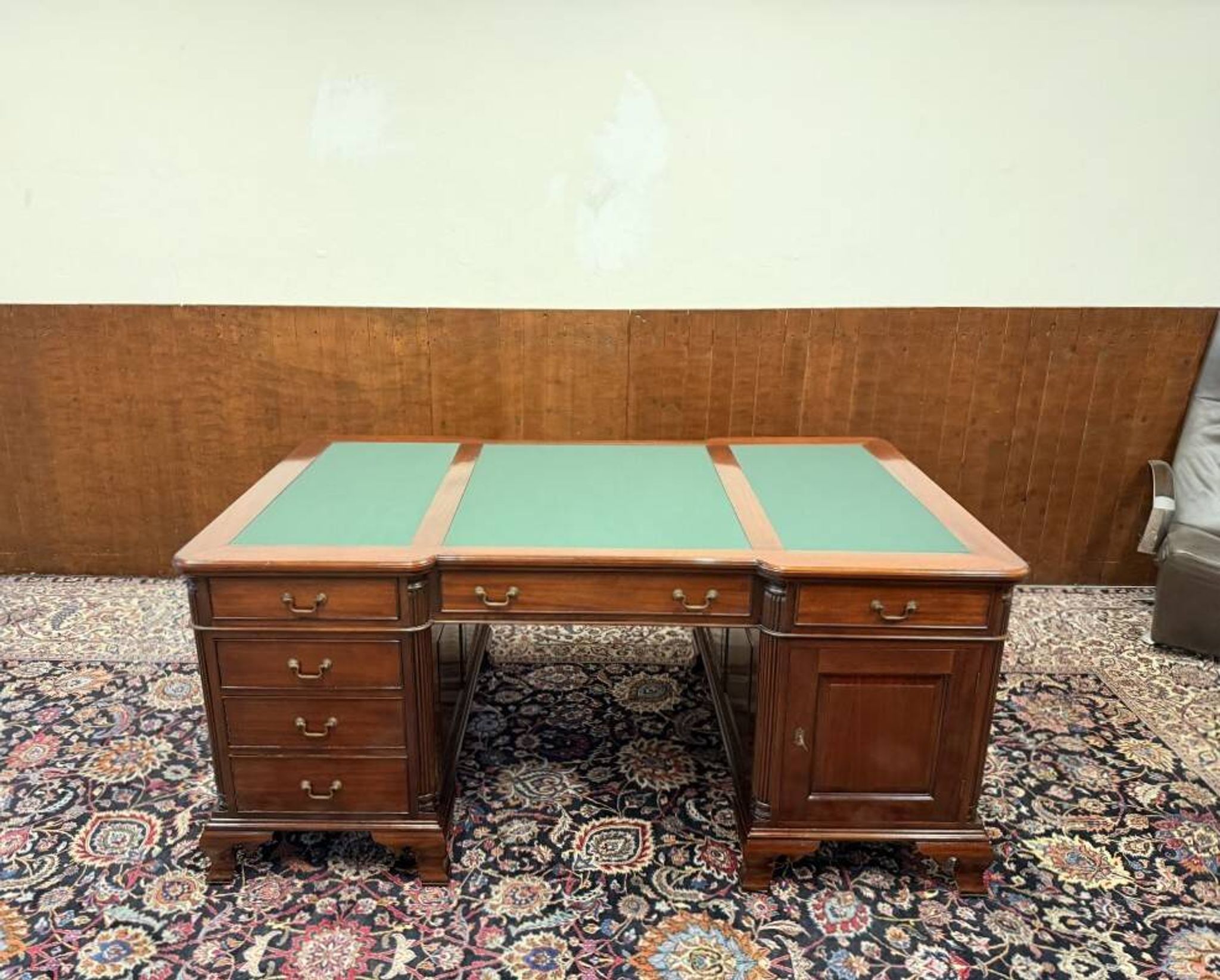 Classic English desk with green leather