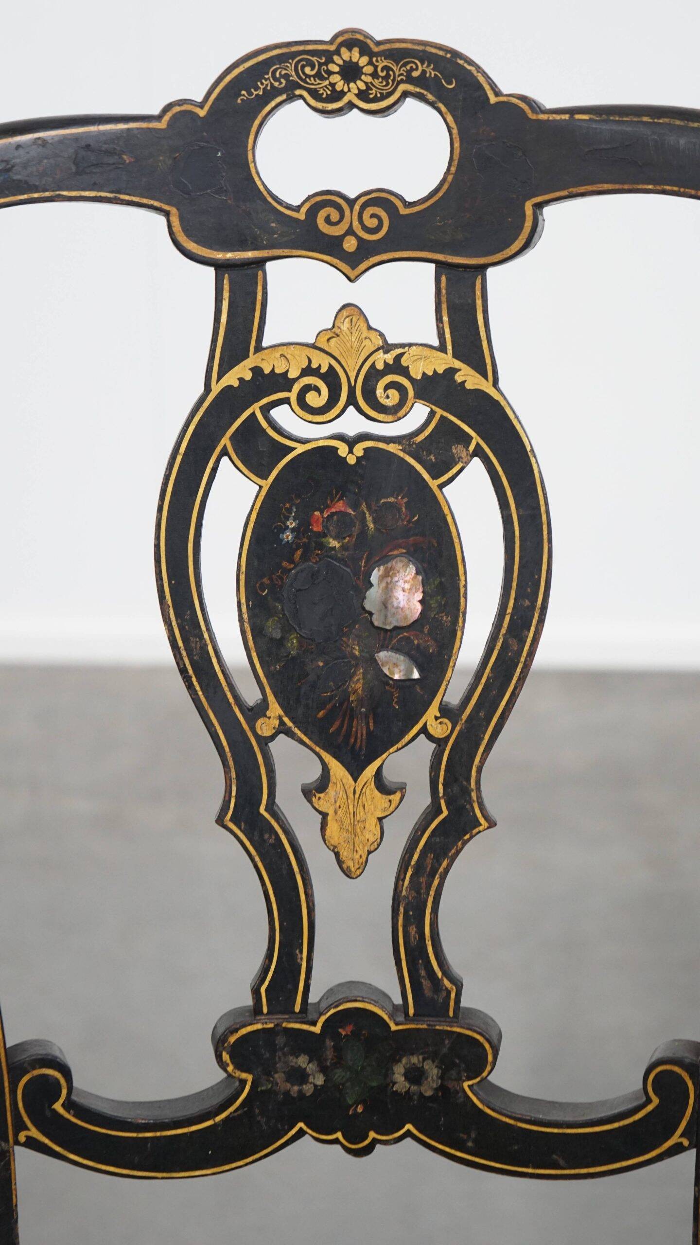 Antique French Napoleon III chair inlaid with mother-of-pearl