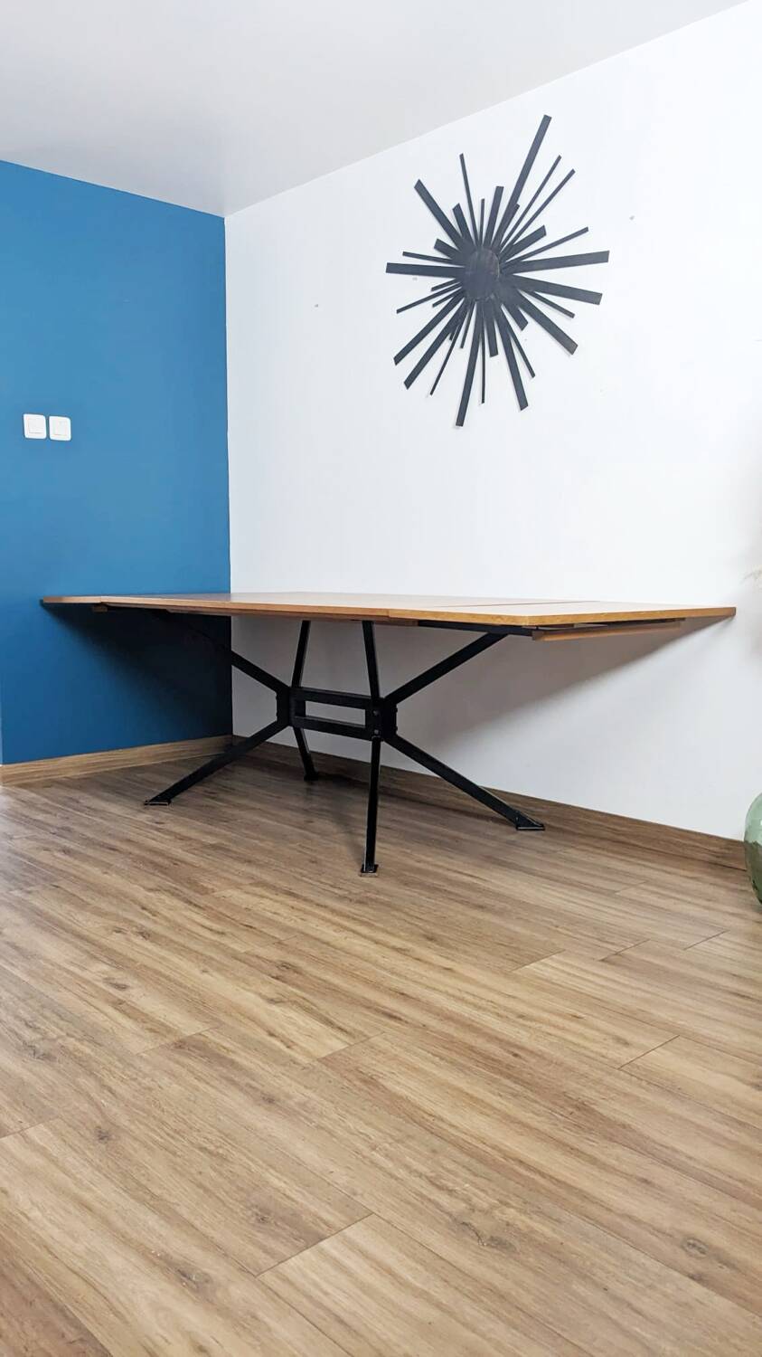 Extendable wooden and metal table, 80s