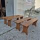 Set of 4 farm benches in old fir 1950s - 1m30