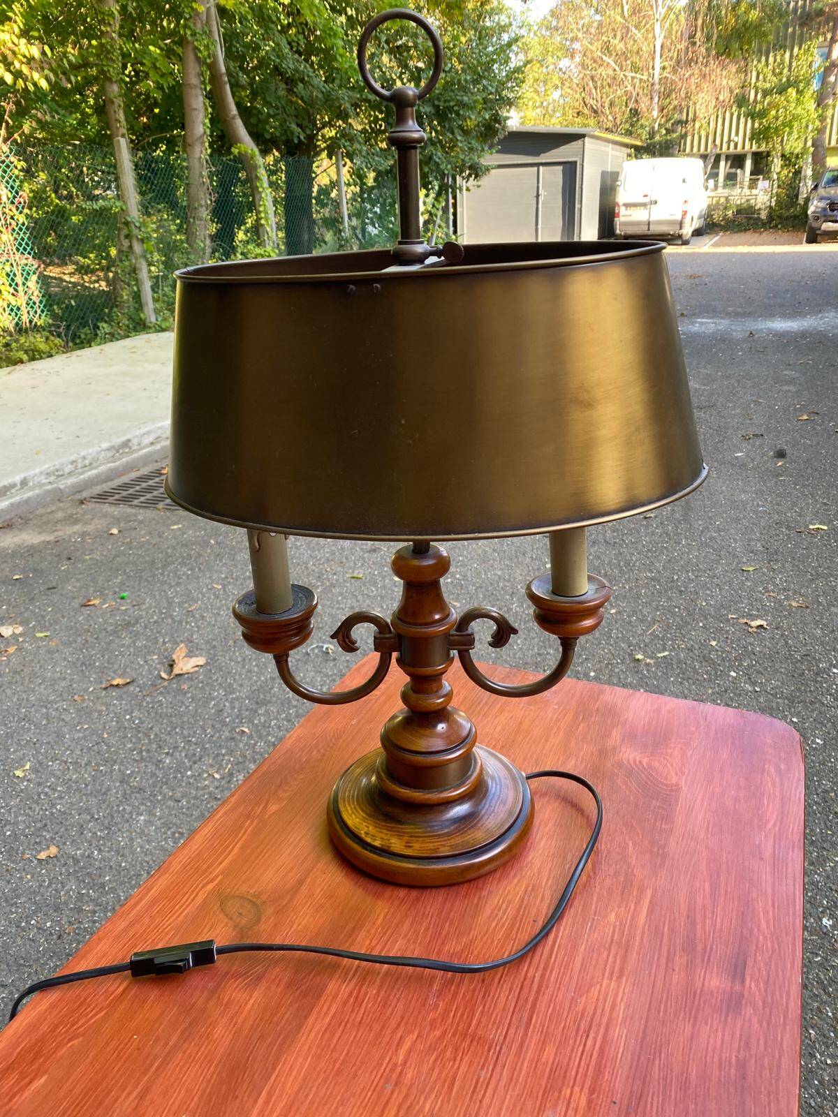 Hot water bottle lamp in solid wood and gilded bronze