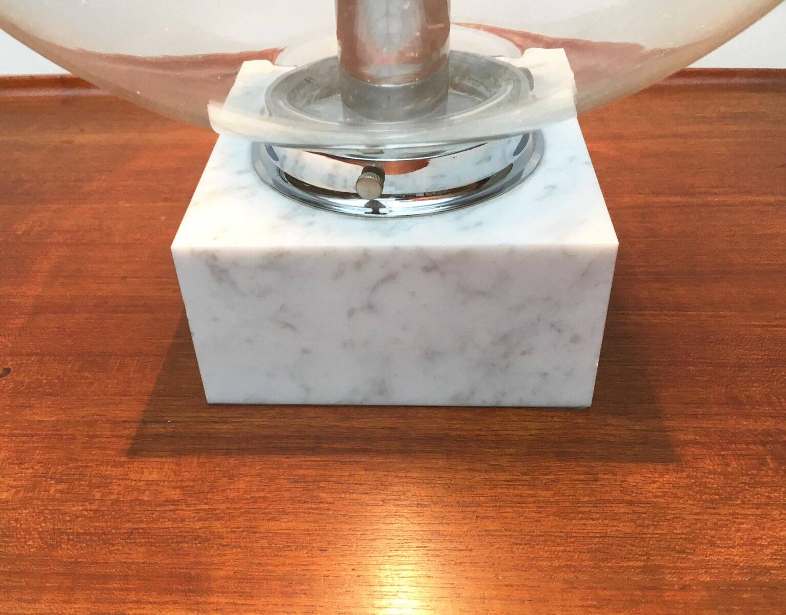 Mid-century glass and marble table lamp 3480 by Erco, 1960s.