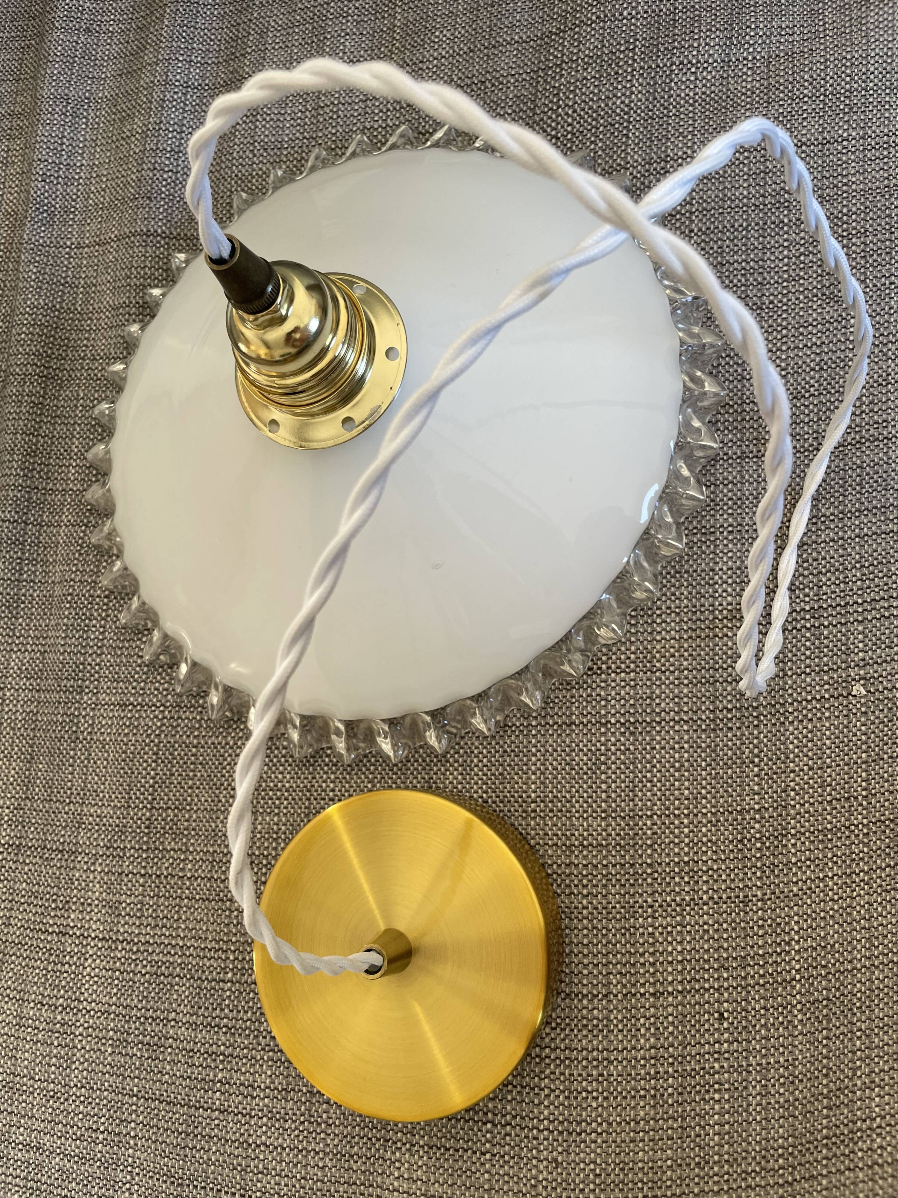 White opaline and gold metal pendant light