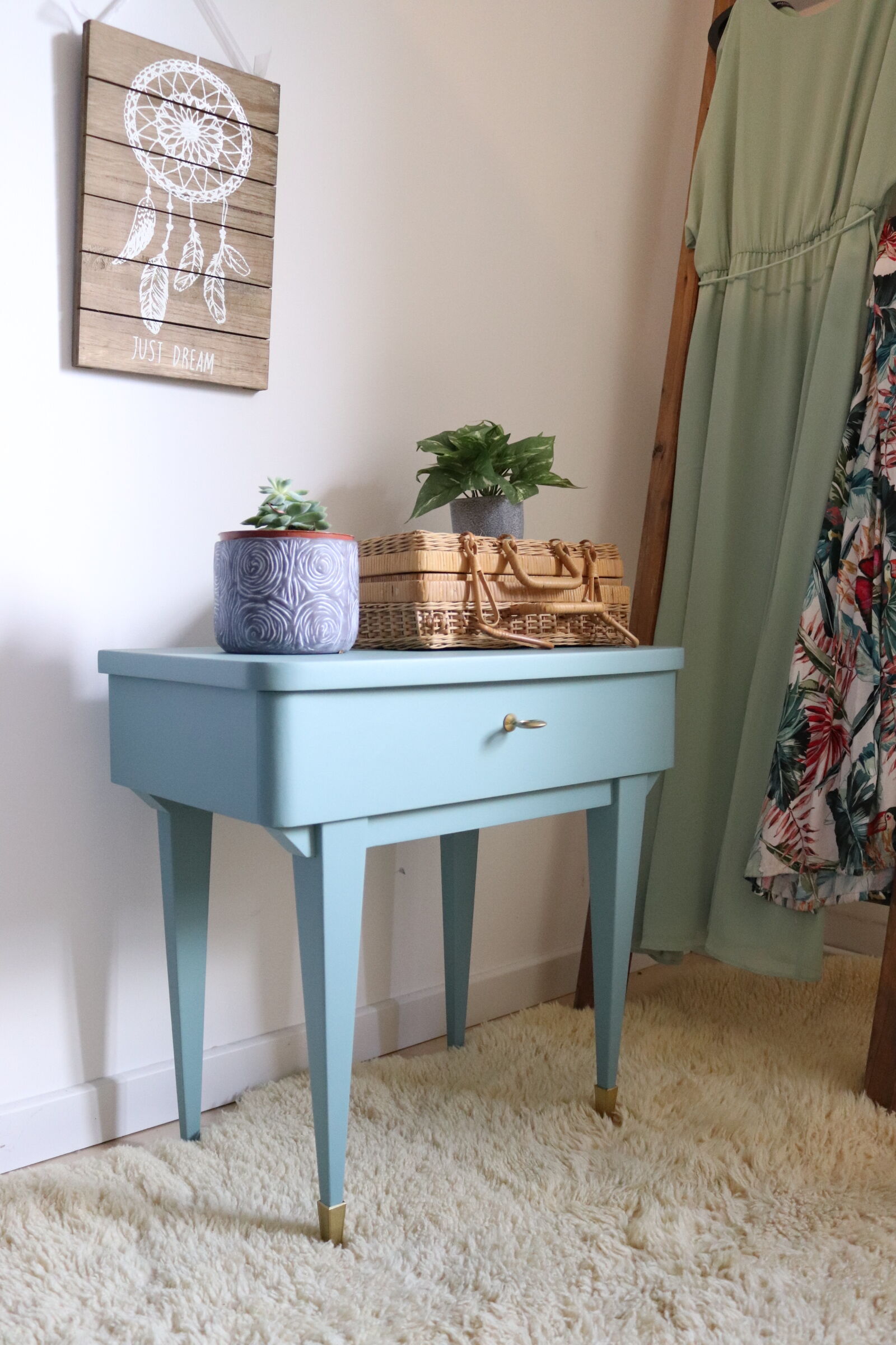 Bedside vintage blue feet compass
