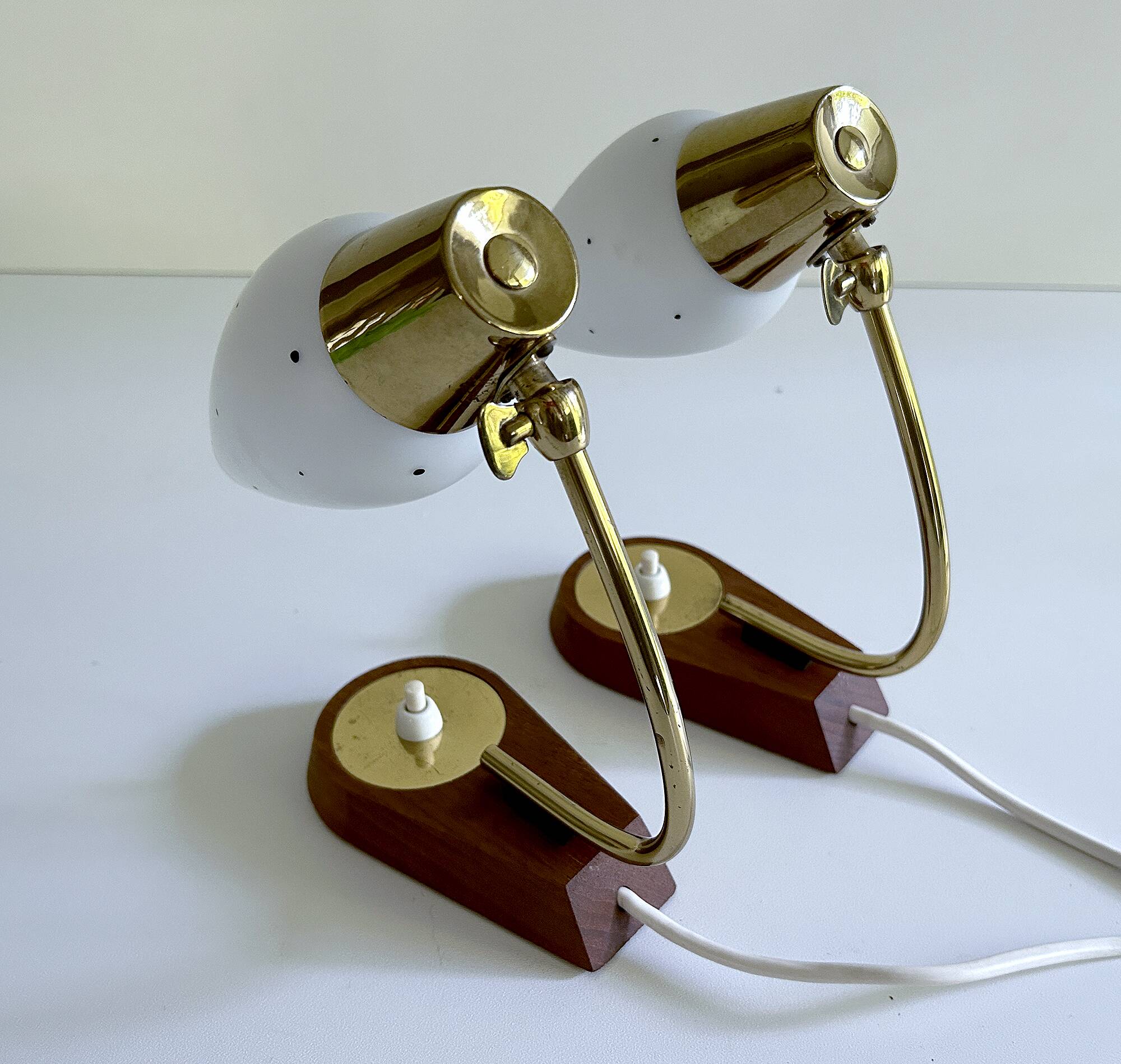 Pair of Scandinavian Lamps, Teak Glass