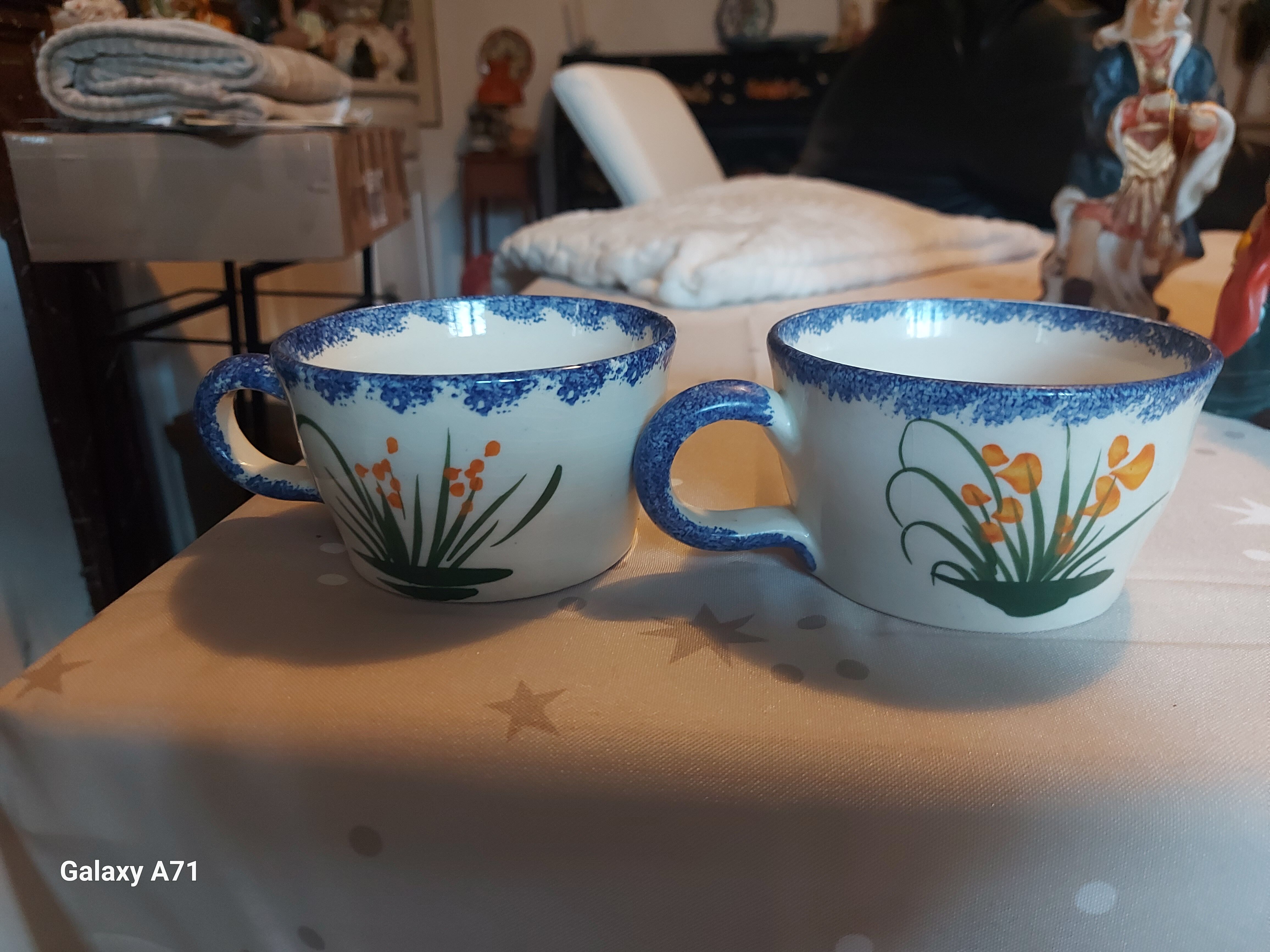 Antique duo cups Quimper signed CB
