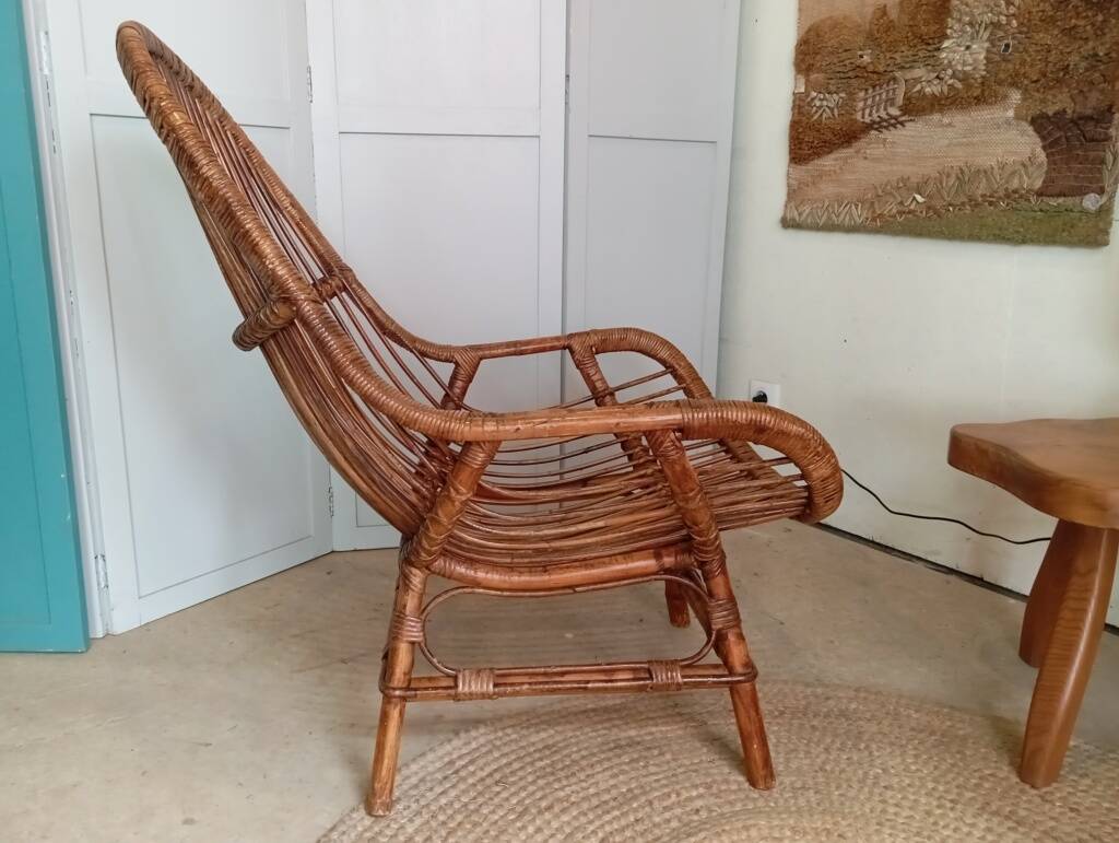 Pair of high-back rattan armchairs