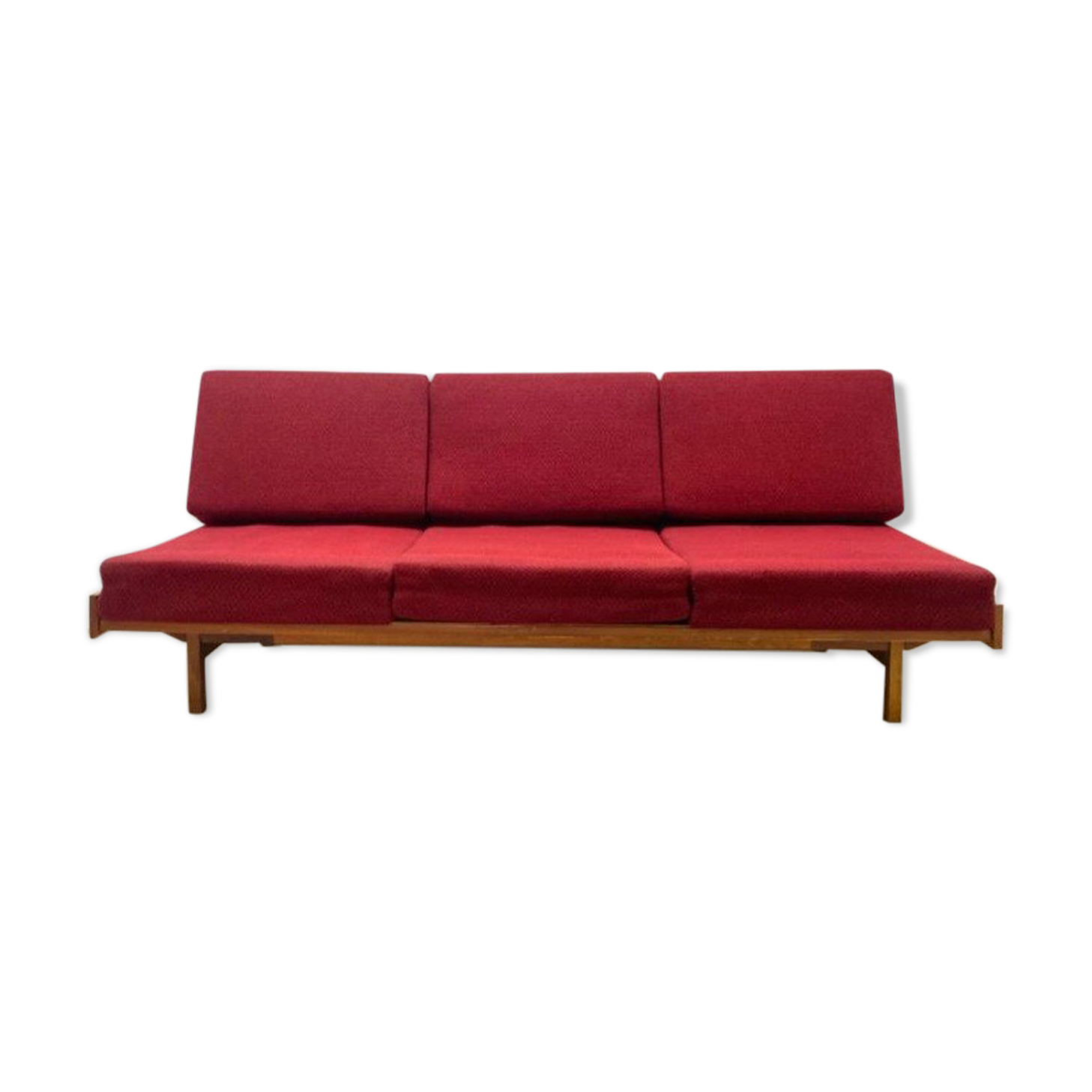 Beech sofa bed & red fabric by Drevotar Czech vintage 1960s