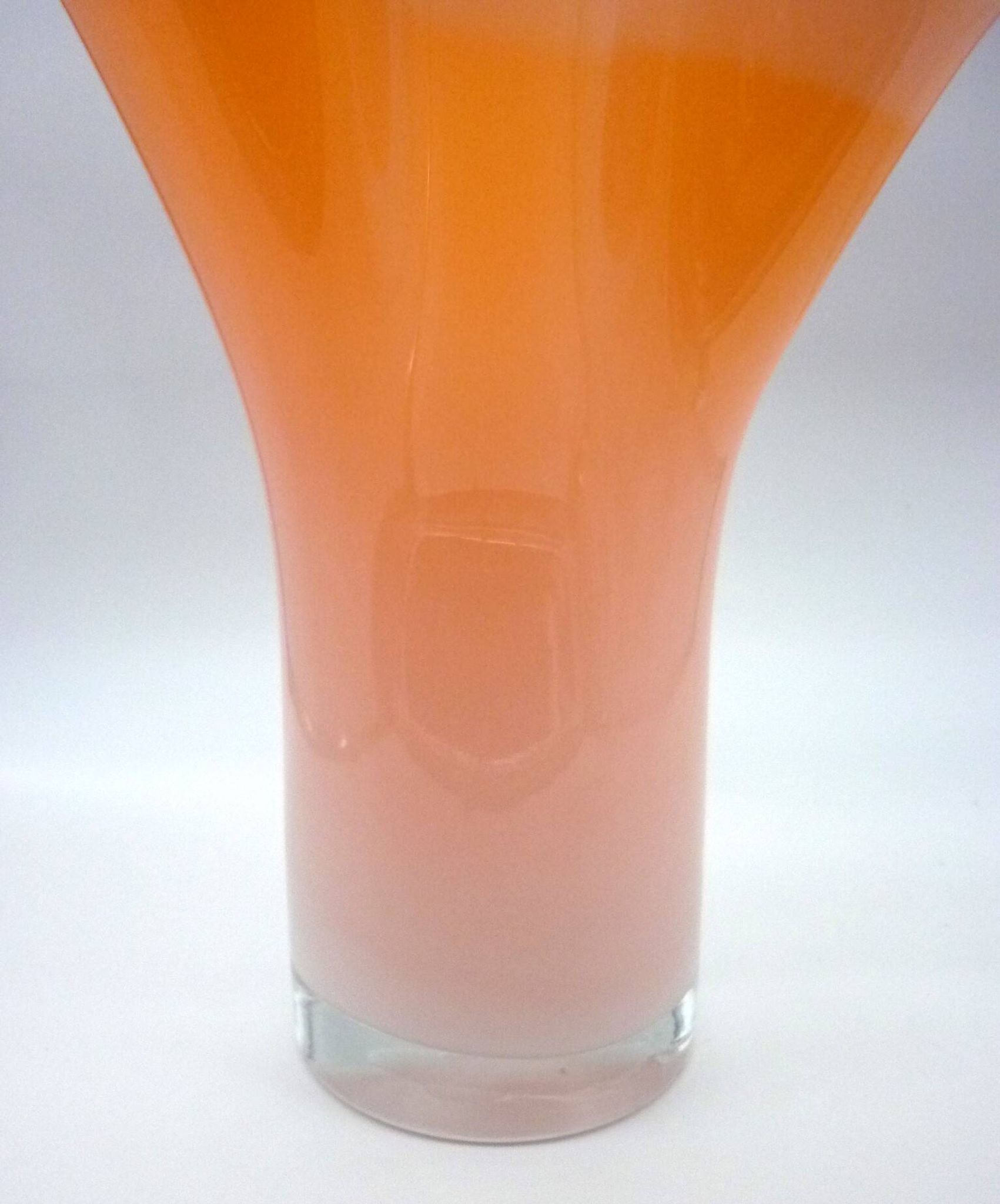 Murano handkerchief vase, blown glass, 1960s design, white and orange.
