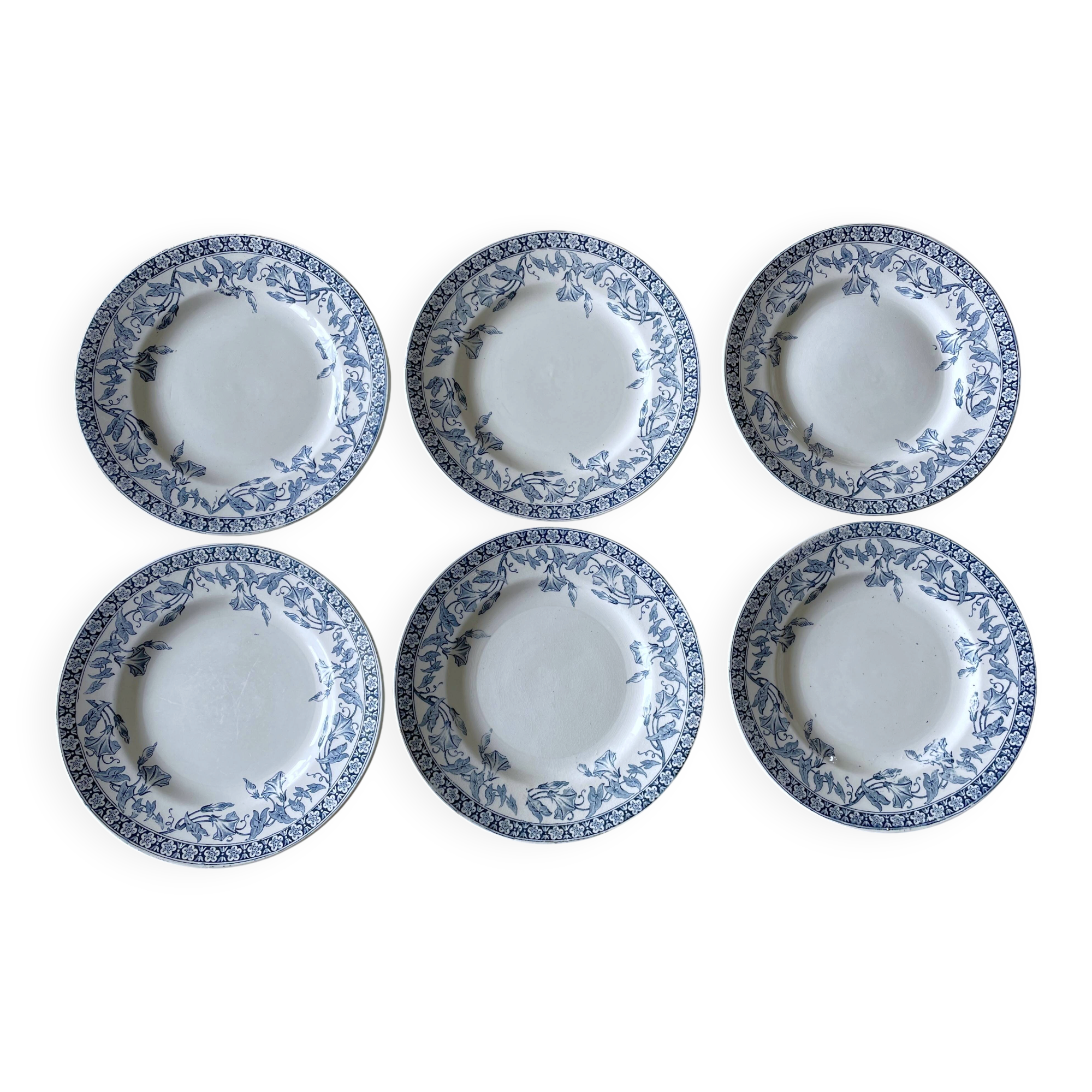 6 antique flat plates in Saint-Amand earthenware (Nord)