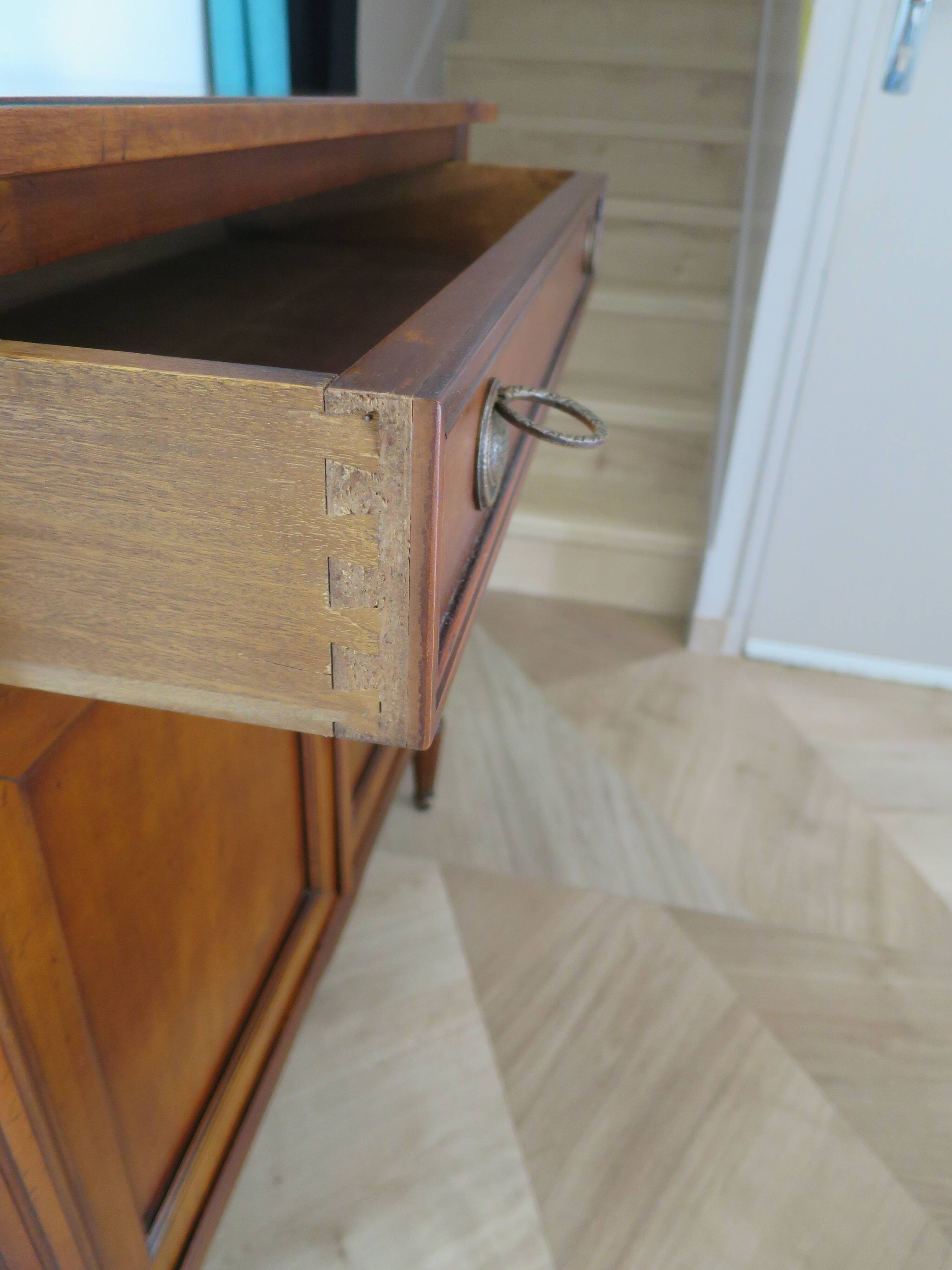 Louis XVI-style sideboard - 1 drawer - fluted legs - mahogany - solid wood