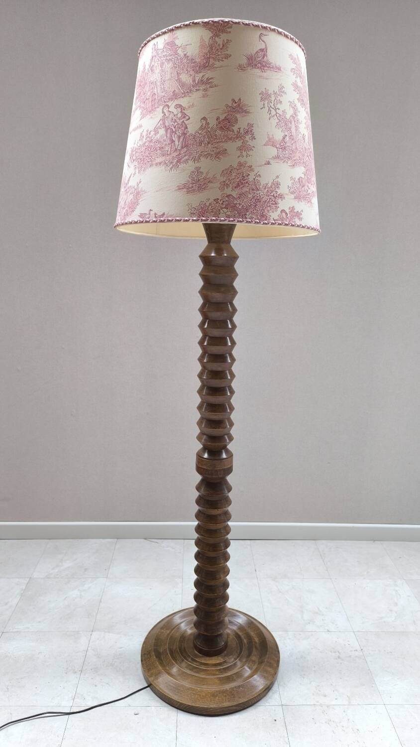 1950s turned wood floor lamp