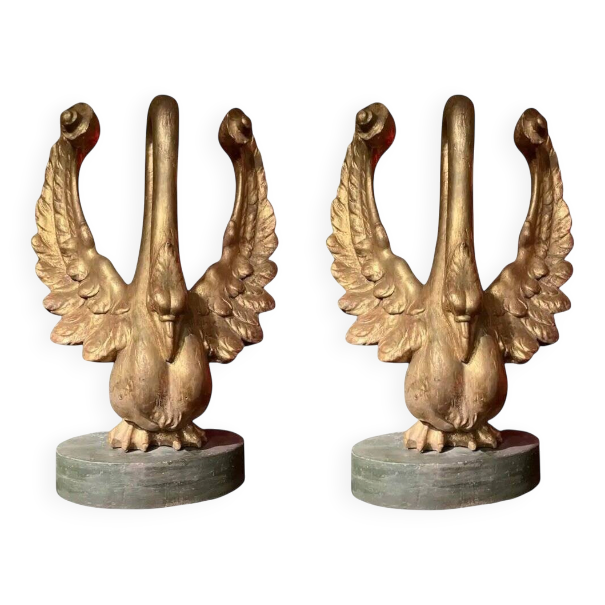 Ittalian Artist, Empire Period Decorative Swan Sculptures, 1800s, Giltwood, Set of 2