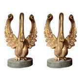 Ittalian Artist, Empire Period Decorative Swan Sculptures, 1800s, Giltwood, Set of 2