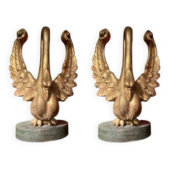 Ittalian Artist, Empire Period Decorative Swan Sculptures, 1800s, Giltwood, Set of 2