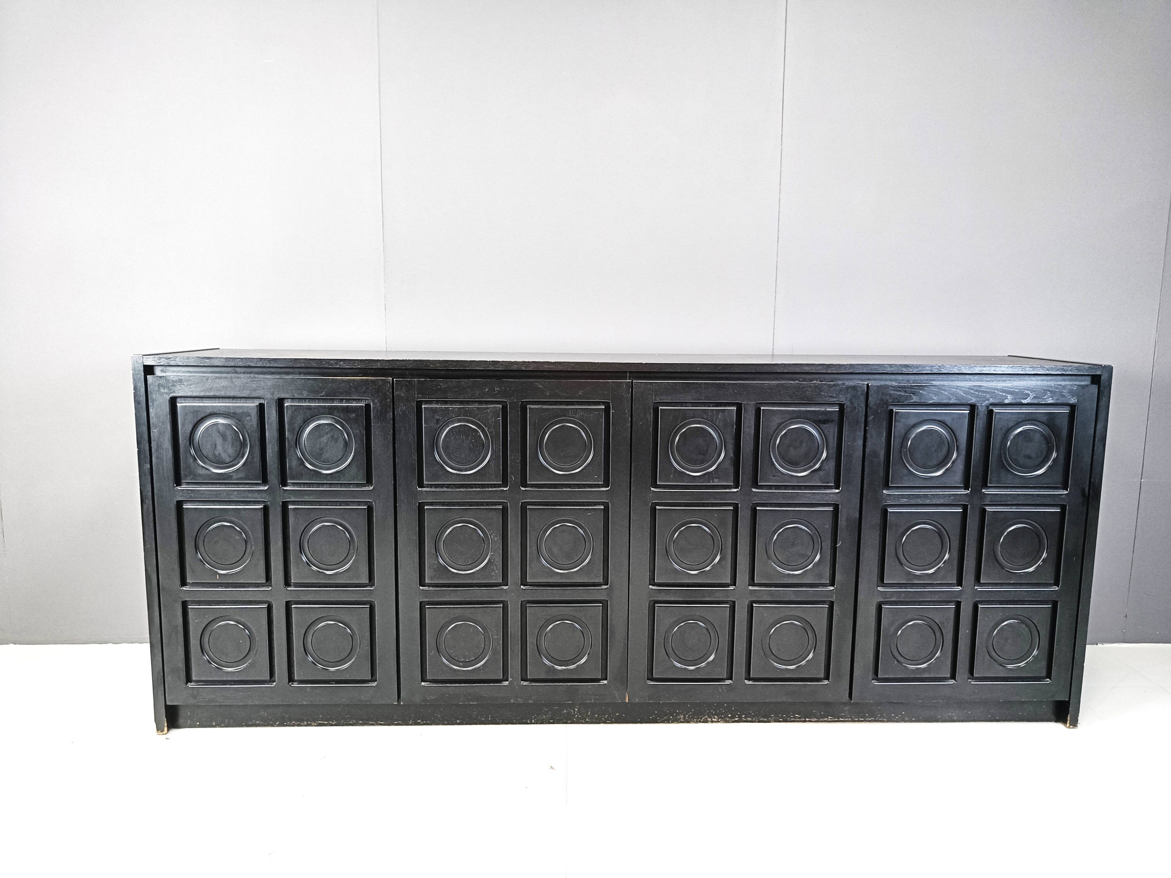 Black brutalist credenza, 1970s - vintage brutalist credenza - graphical brutalist credenza