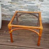 Vintage smoked glass wicker tray coffee table