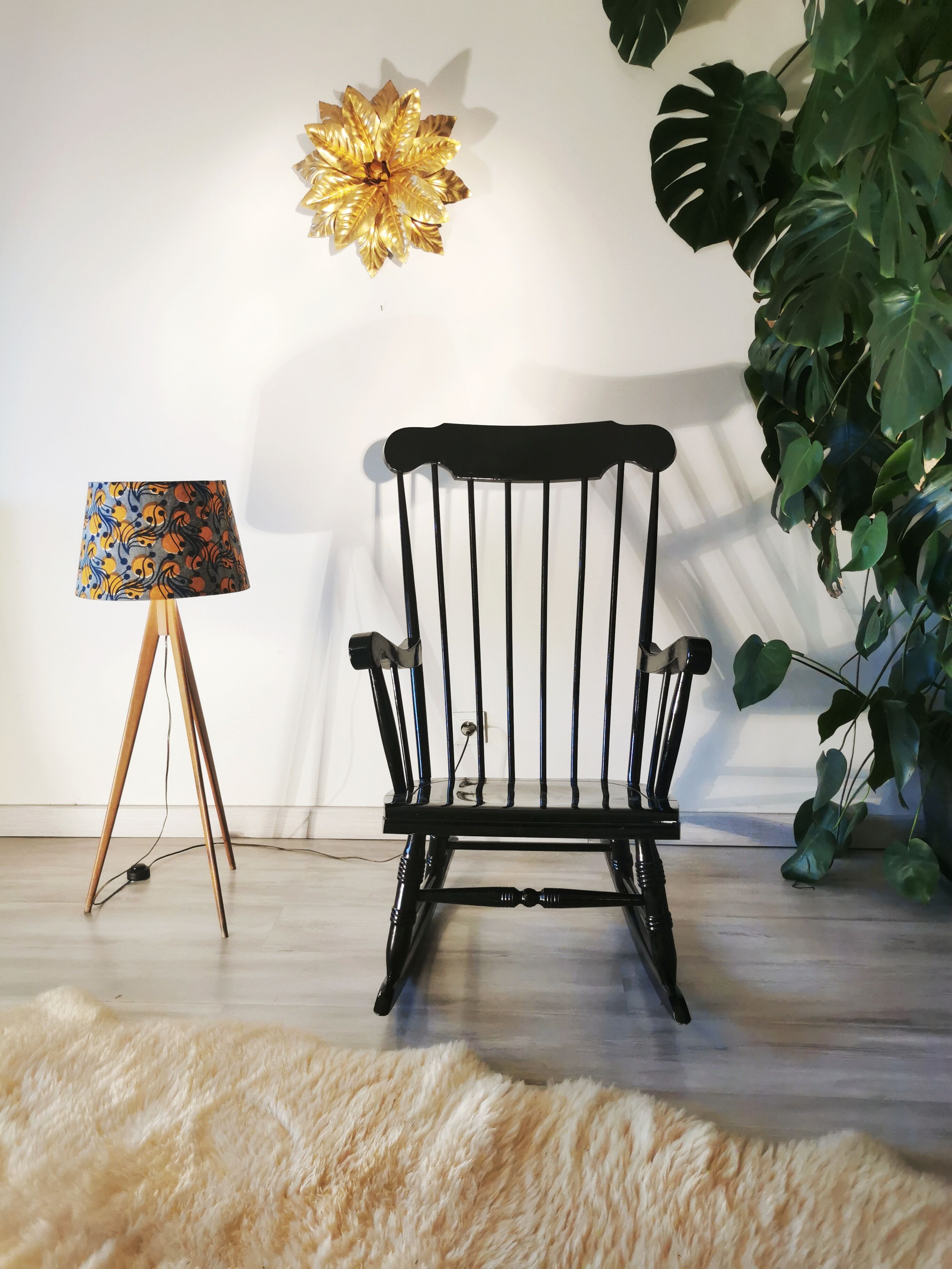 Rocking chair year 60, black wood