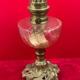 kerosene lamp tank glass cathedral foot bronze Louis XV rockery 54 cm