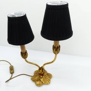 Bronze water lily lamp with two arms, Lucien Gau, France 1990