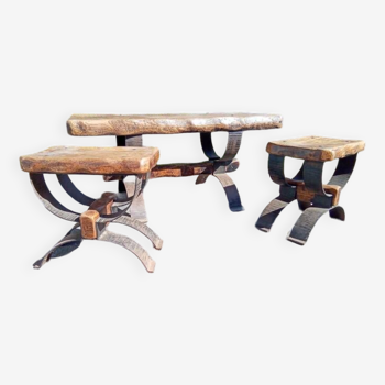 Table basse + 2 tabourets