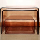 Vintage pull-out coffee tables in smoked plexiglass