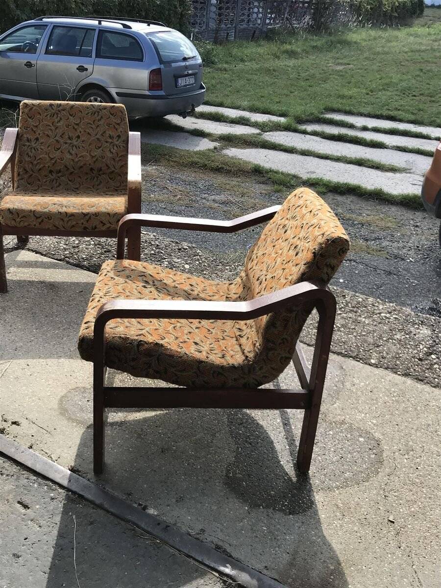 Vintage set of brown Danish fabric armchairs from the 1960s.